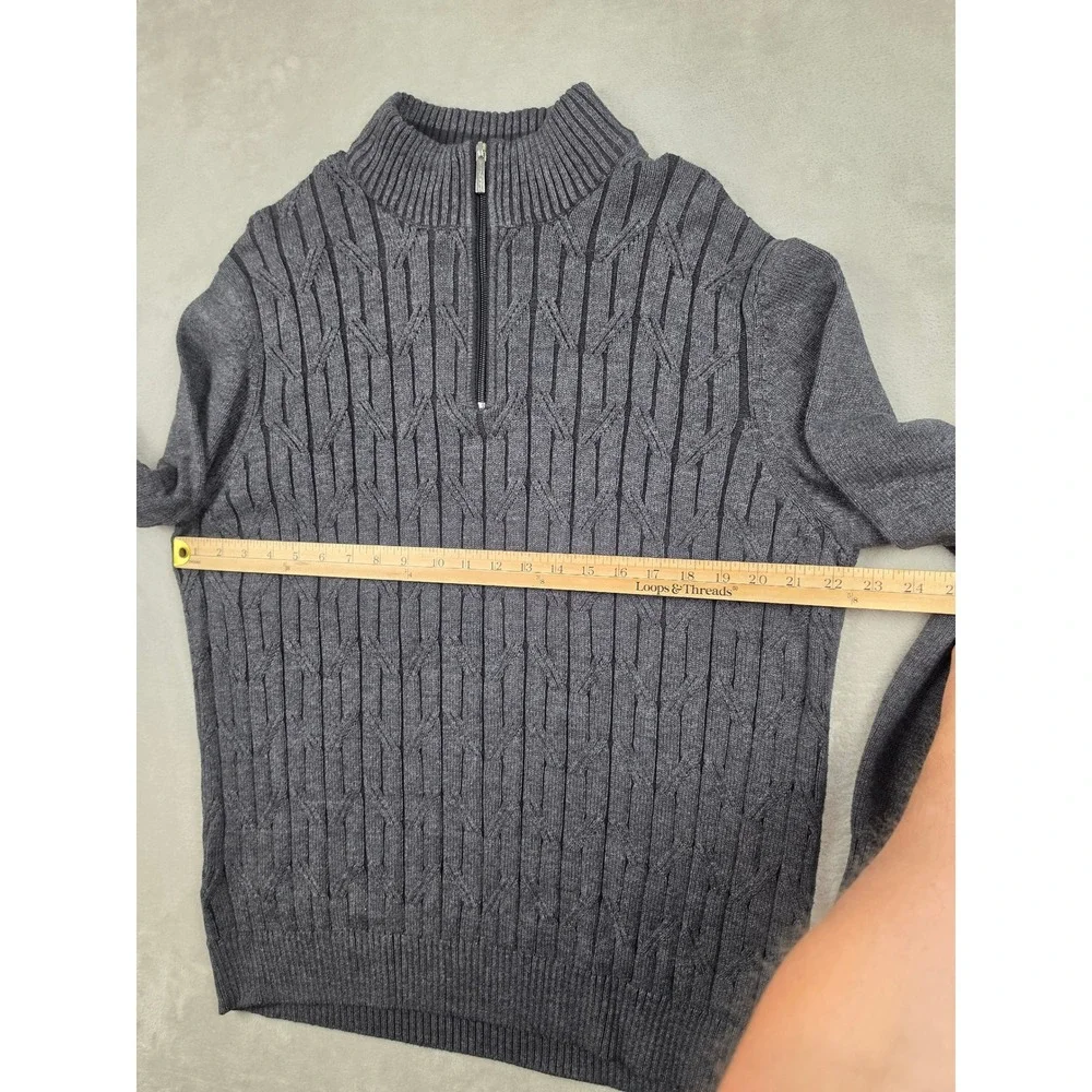 Tommy Bahama Quarter Zip Sweater Mens XL Gray Cable Knit Cotton Pullover